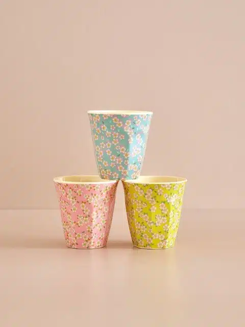 Melamine cup medium small flowers blue