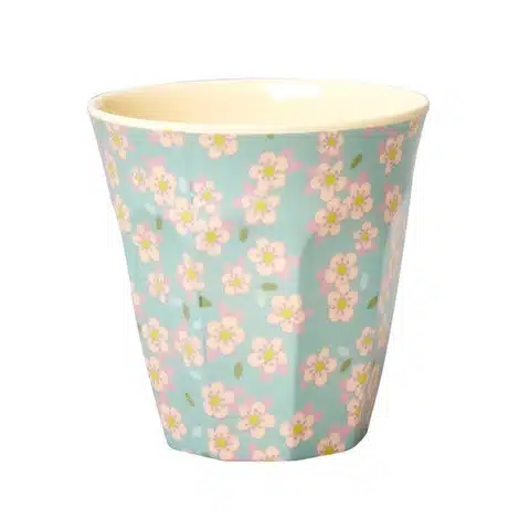 Melamine cup medium small flowers blue