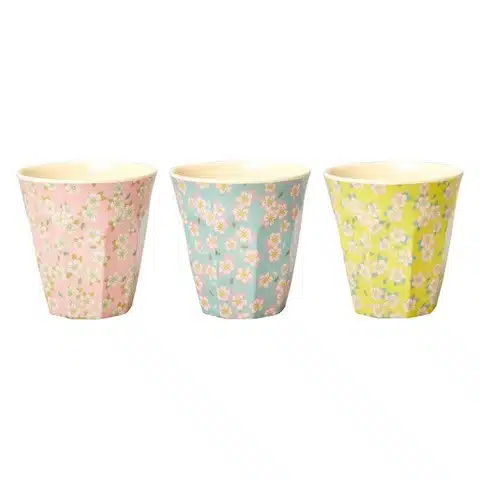 Melamine cup medium small flowers pink