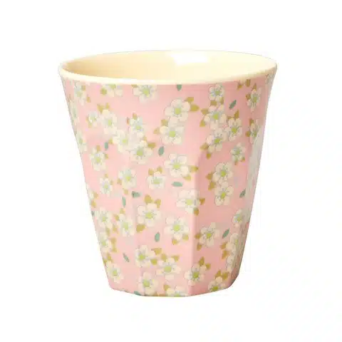 Melamine cup medium small flowers pink