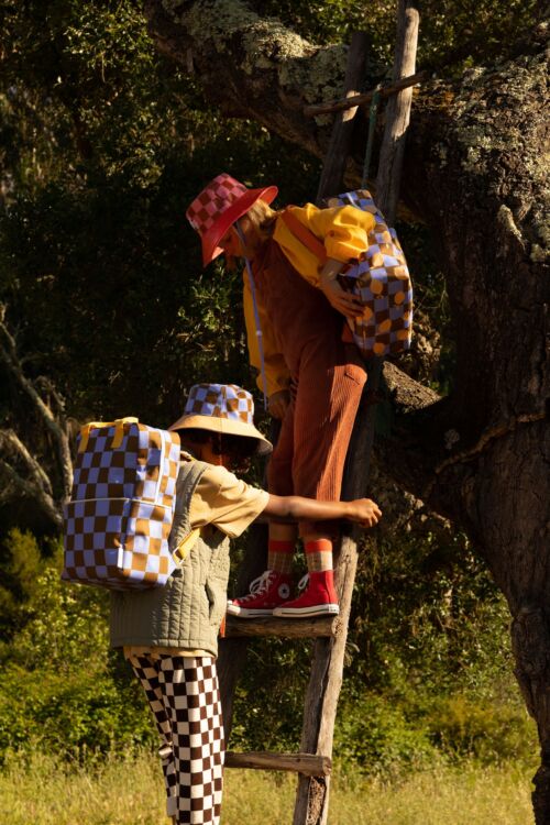 Backpack large checkerboard blooming purple + soil green