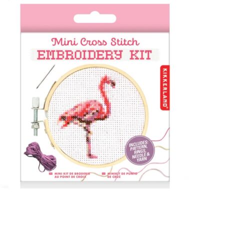 Mini cross stitch embroidery kit flamingo