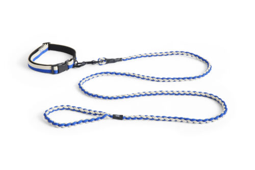 Dog leash braided blue/off-white