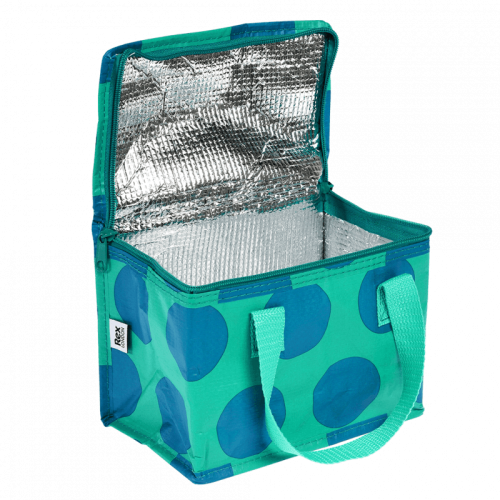 Insulated lunch bag blue on turquoise spotlight