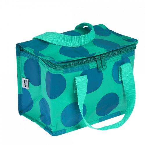 Insulated lunch bag blue on turquoise spotlight