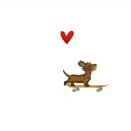 Gevouwen kaart yon teckel op skateboard