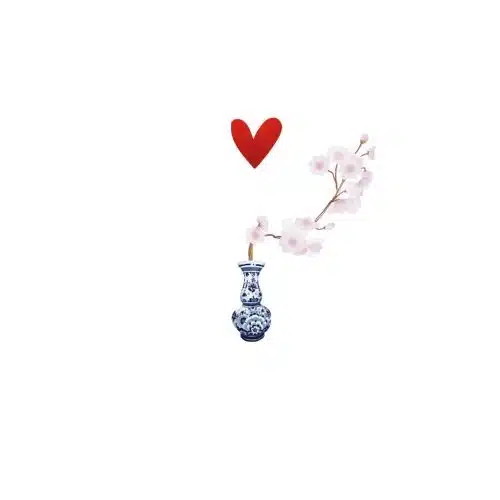 Gevouwen kaart yon vaas met bloesem