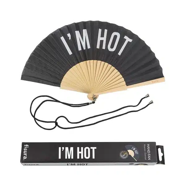 Hand fan i'm hot zwart