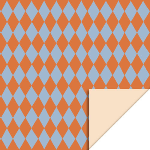 Cadeaupapier ruitjes oranje/blauw - perzik