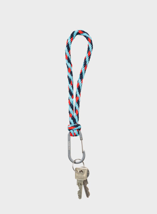 SUSAN BIJL Kumihimo keychain key blue & red alert