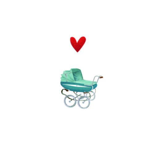 Yon gevouwen kaart blauwe kinderwagen