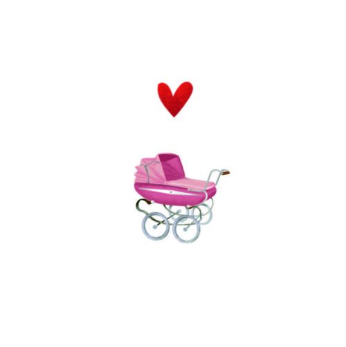 Yon gevouwen kaart roze kinderwagen