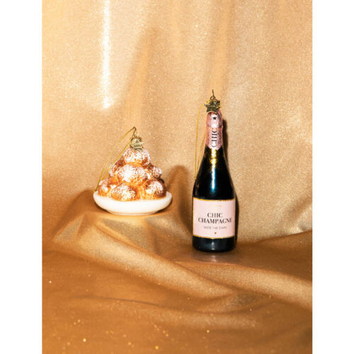 Vondels Glazen kerstbal roze champagne fles