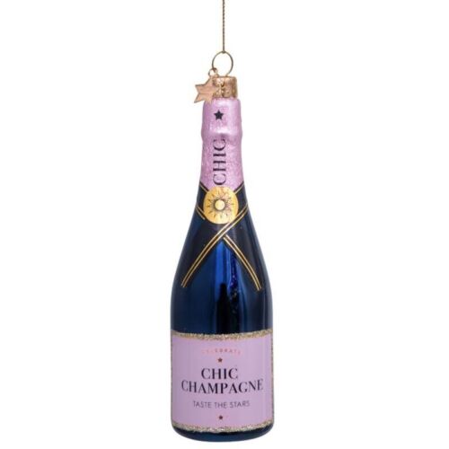 Vondels Glazen kerstbal roze champagne fles