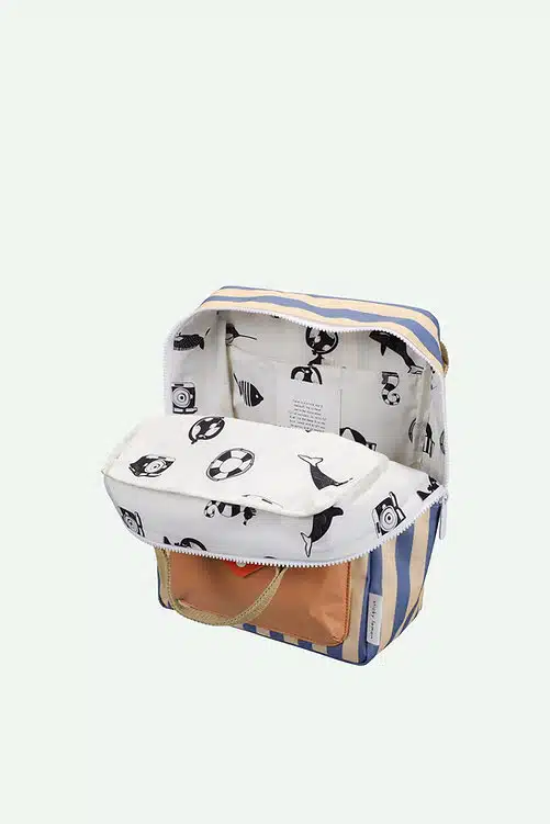 Sticky Lemon Backpack medium Wonders stripes blue whale + sandy yellow