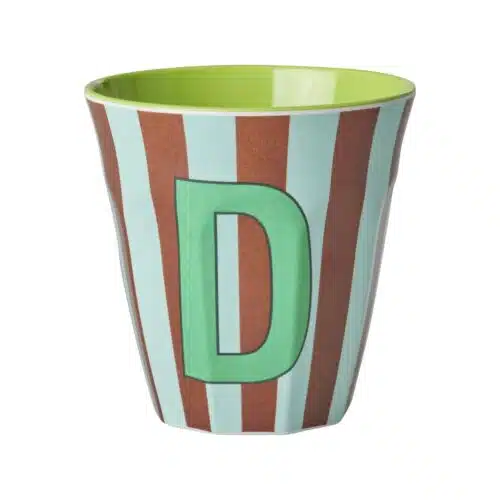 RICE Melamine beker letter D blauwe thema strepen