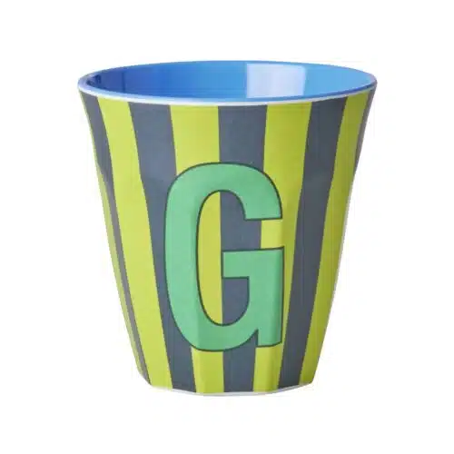 RICE Melamine beker letter G blauwe thema strepen