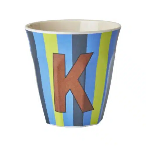 RICE Melamine beker letter K blauwe thema strepen