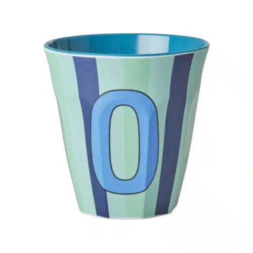 RICE Melamine beker letter O blauwe thema strepen