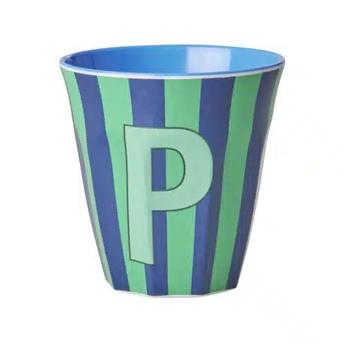 RICE Melamine beker letter P blauwe thema strepen
