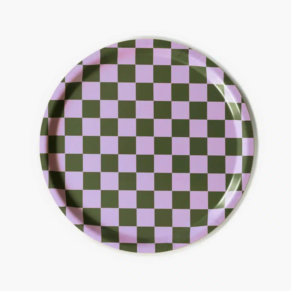 Blu Kat dienblad lila/olive checker rond 31cm