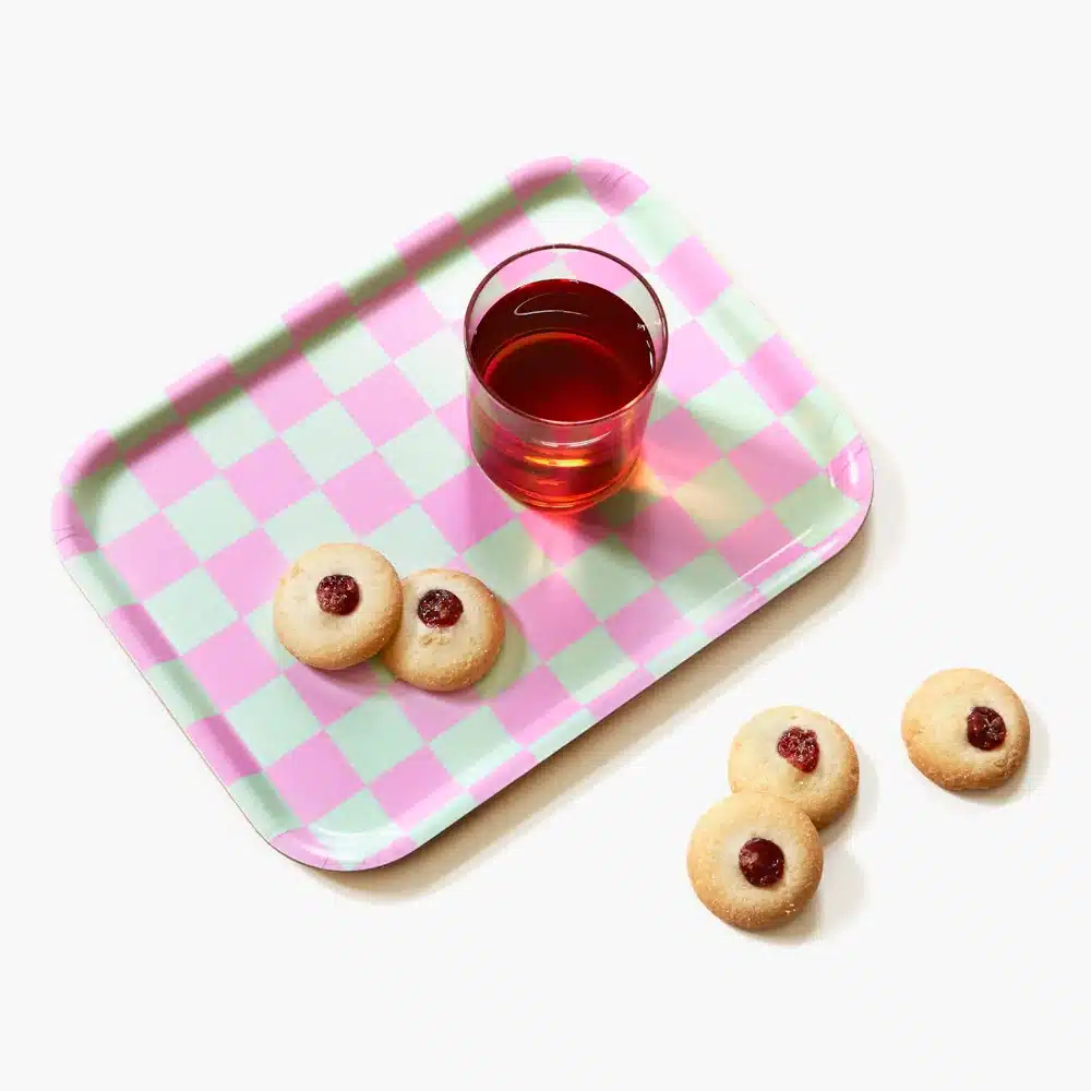 Blu Kat Dienblad mint/peony checker rechthoekig 27x20cm