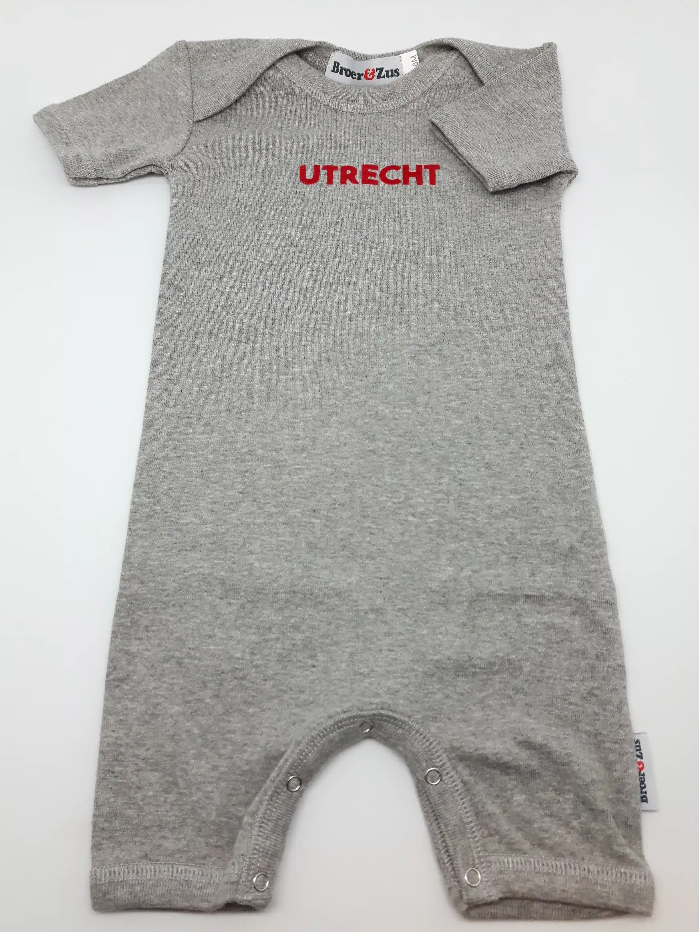 Broer & Zus Utrecht romper 6m grijsmelange & rood