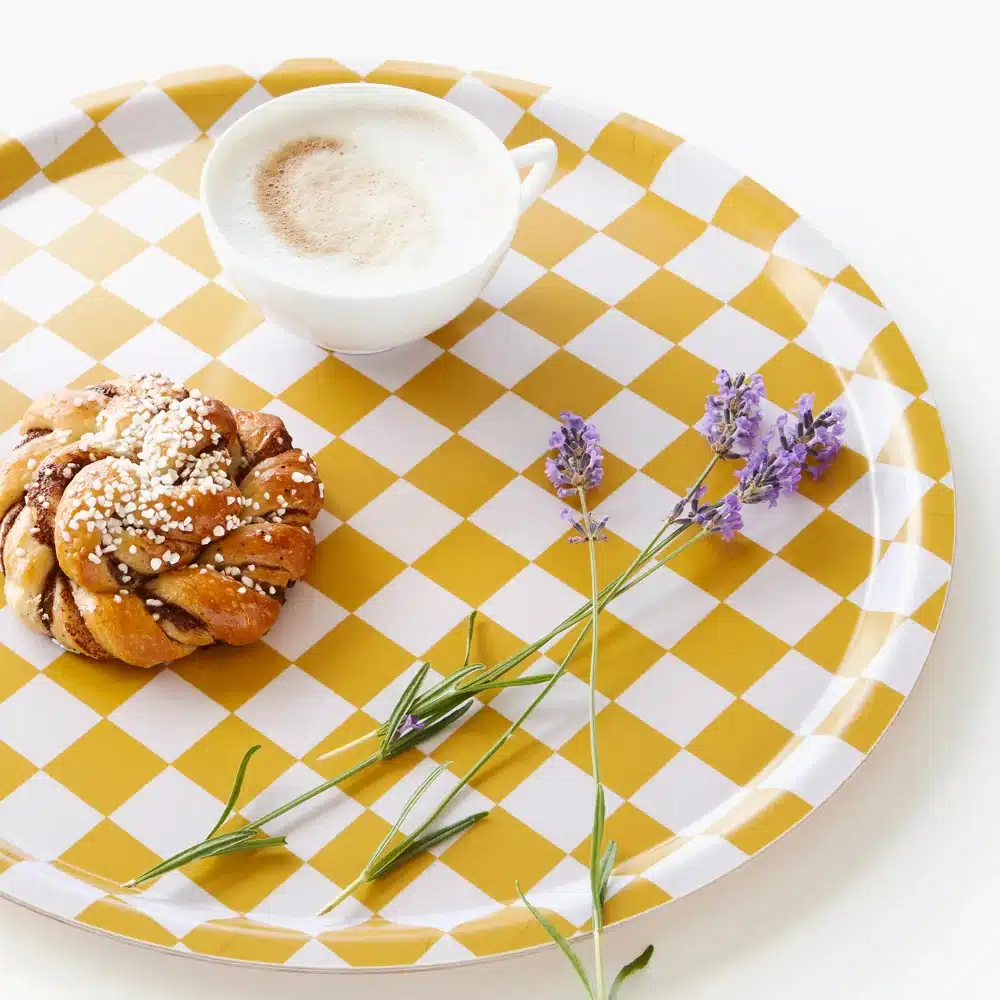 Blu Kat dienblad mustard checker rond 38cm