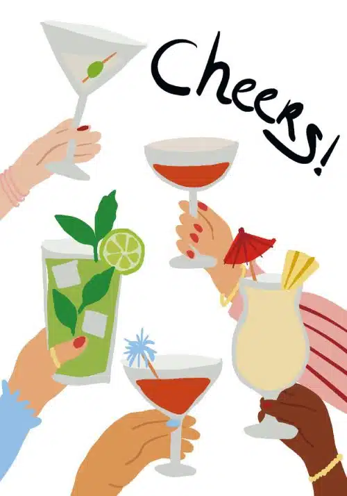 Context cards Gevouwen kaart- la vie est belle cheers cocktails