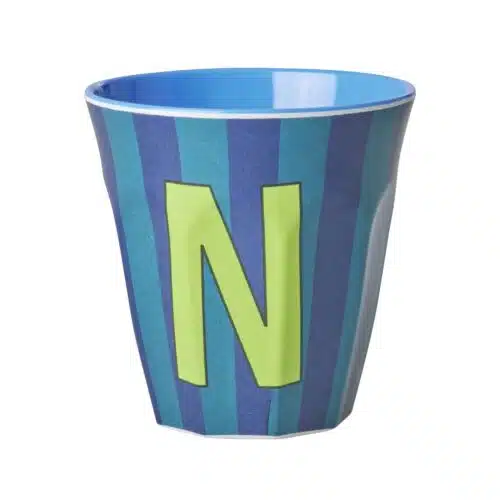 RICE Melamine beker letter N blauwe thema strepen