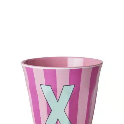 RICE Melamine beker letter X roze thema strepen