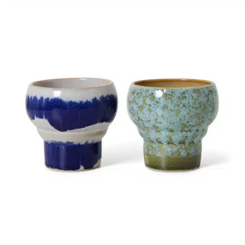 HK Living 70's Ceramics Lungo Mugs – Symbolist Set van 2 | Retro Koffiemokken