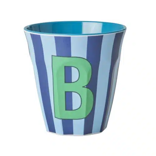 RICE Melamine beker letter B blauwe thema strepen