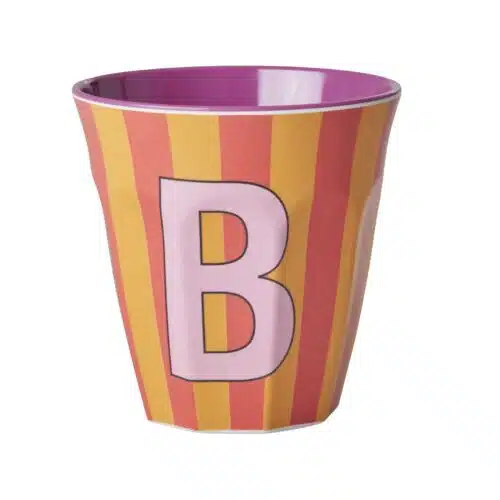RICE Melamine beker letter B roze thema strepen