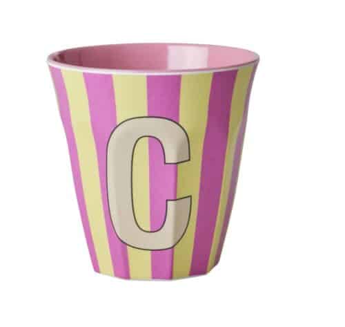 RICE Melamine beker letter C roze thema strepen