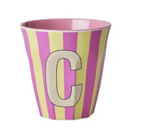 RICE Melamine beker letter C roze thema strepen