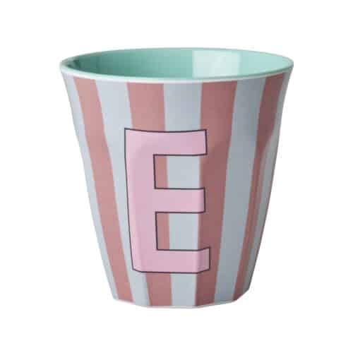 RICE Melamine beker letter E roze thema strepen