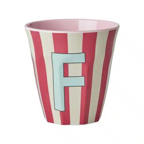 RICE Melamine beker letter F roze thema strepen