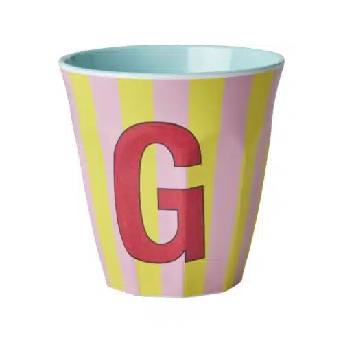 RICE Melamine beker letter G roze thema strepen