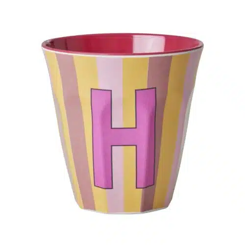 RICE Melamine beker letter H roze thema strepen