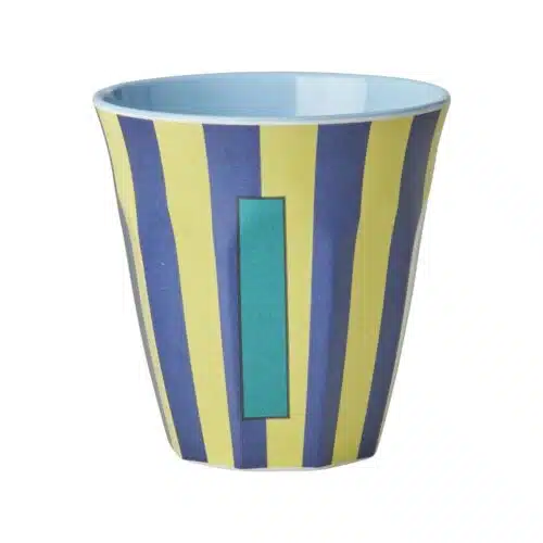 RICE Melamine beker letter I blauwe thema strepen