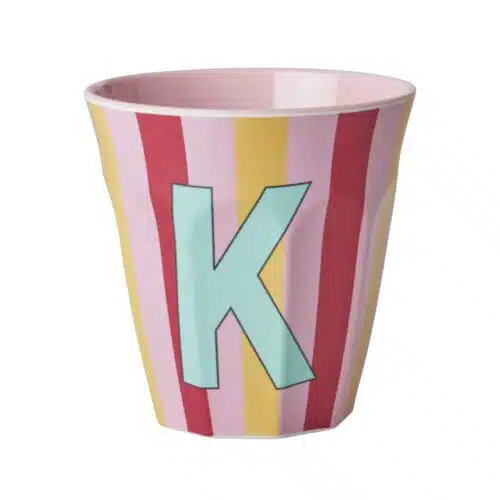 RICE Melamine beker letter K roze thema strepen