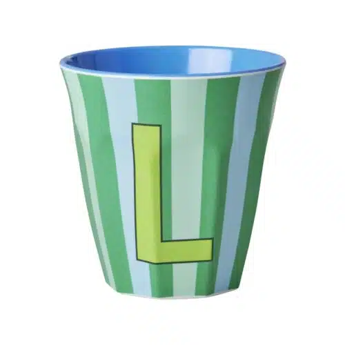 RICE Melamine beker letter L blauwe thema strepen
