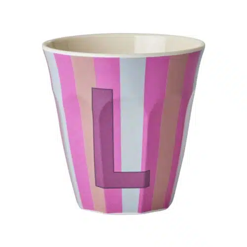 RICE Melamine beker letter L roze thema strepen