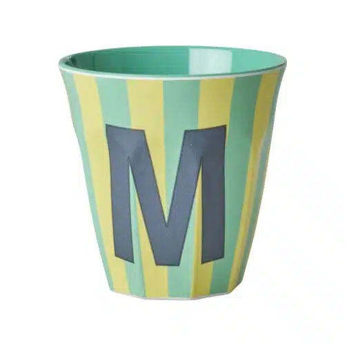 RICE Melamine beker letter M blauwe thema strepen