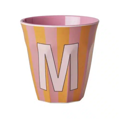 RICE Melamine beker letter M roze thema strepen