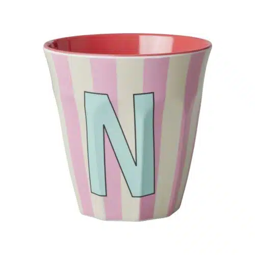 RICE Melamine beker letter N roze thema strepen