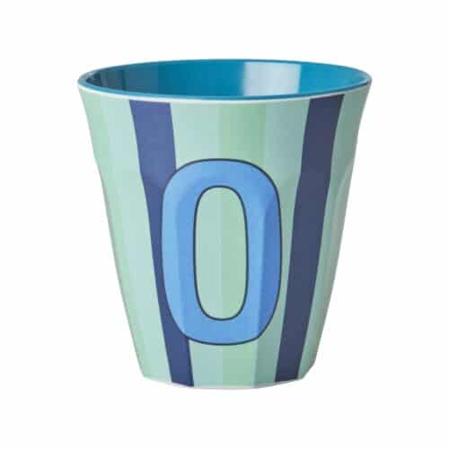 RICE Melamine beker letter O blauwe thema strepen