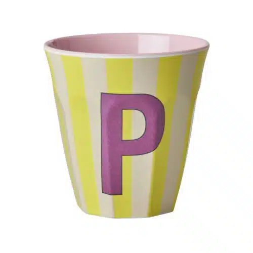RICE Melamine beker letter P roze thema strepen