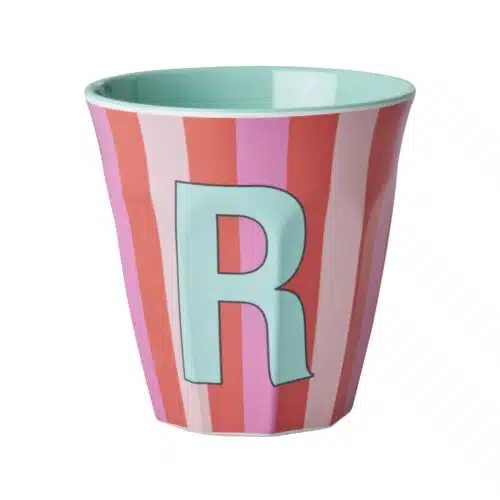 RICE Melamine beker letter R roze thema strepen